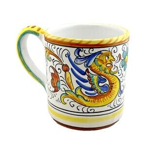 Sberna Deruta Italy Raffaellesco Hand Painted Coffee Mug Cup Colorful Dragon